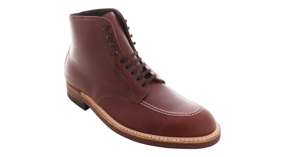 Reddish-brown leather Alden 405 Indy boot on a white background.